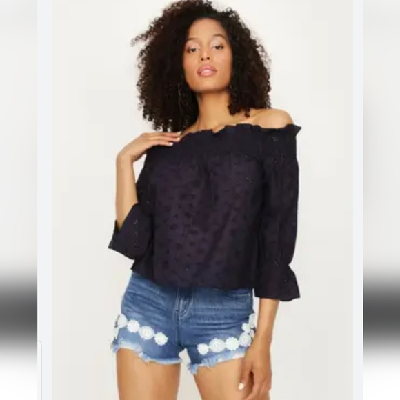 Zara Swiss Dot Navy Blouse - Picture 2 of 10